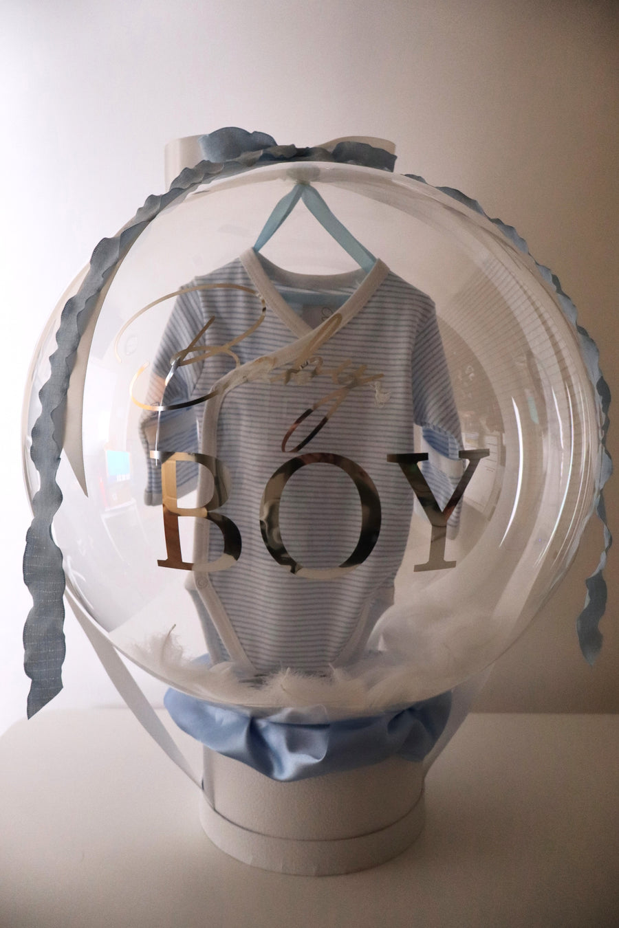 Blue balloon gift wrap with custom text